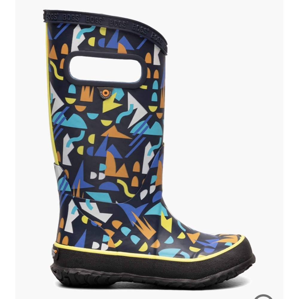 Bogs Kids Waterproof Patterned Rain Boots in Sparse Geo, Size 11